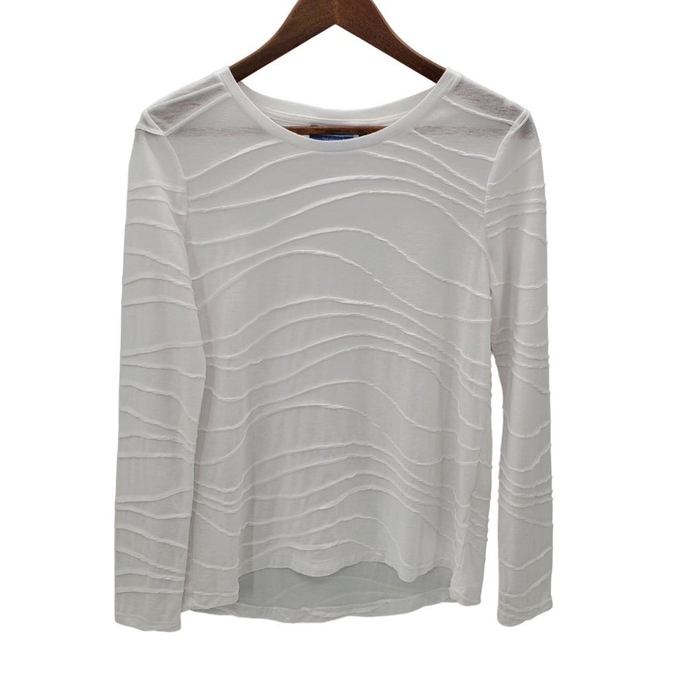Simply Vera VeraWang Womens White Long Sleeve Textured Blouse Top Sz Small S‎